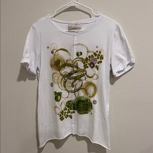 Elisa Cavaletti White and Green Graphic Short Sleeve Tee